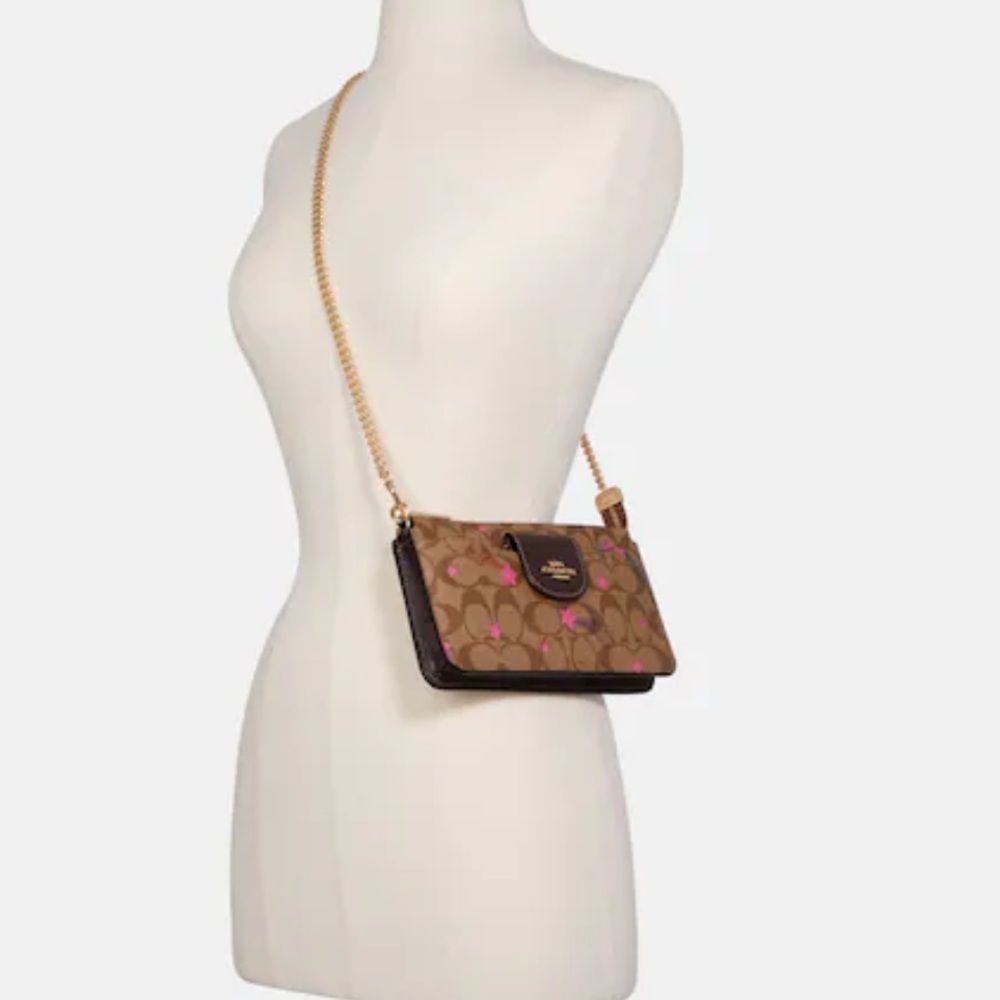 COACH Poppy Crossbody With Card Case In Signature Canvas With Disco Star Print - Picture 5 of 16
